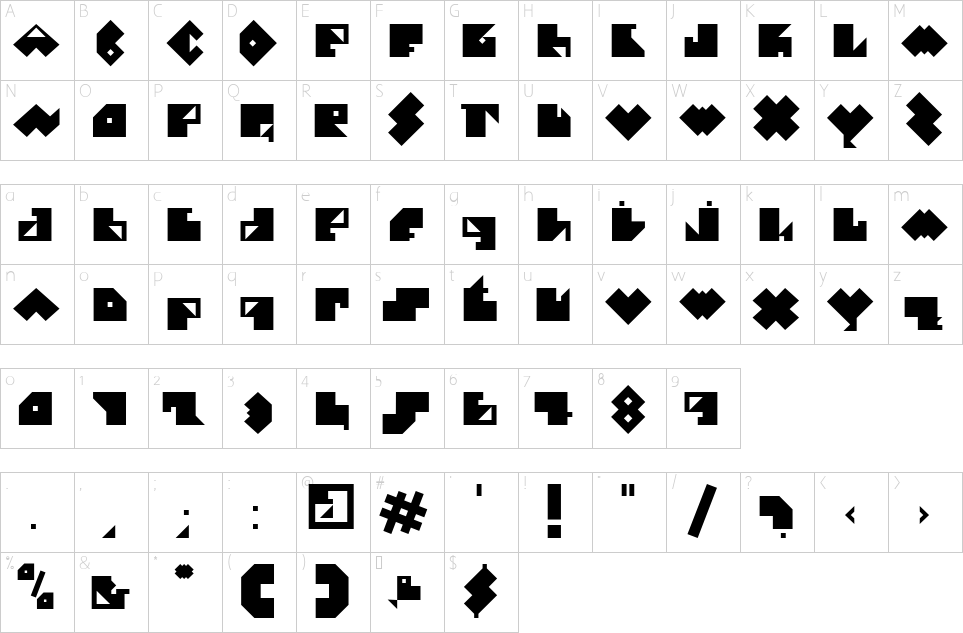 Character map of E-Pececito Font