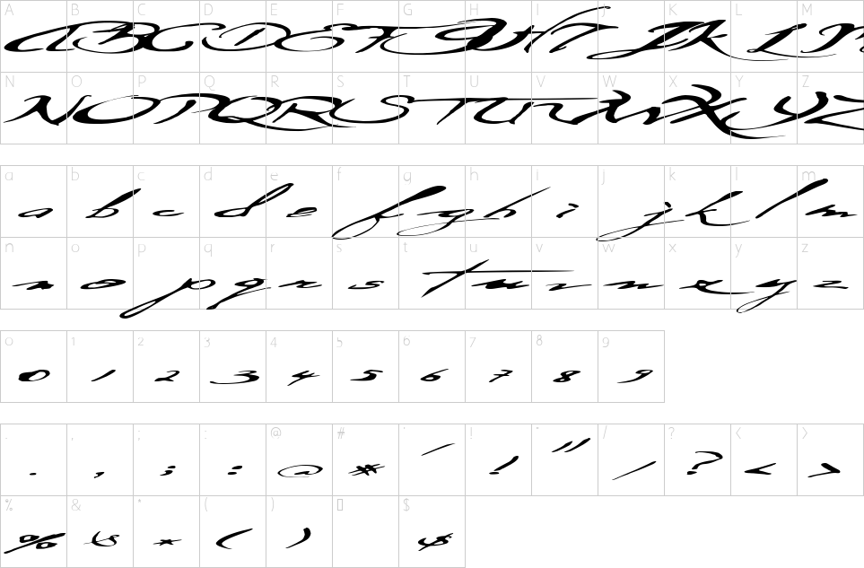 Character map of Ersatz Quality Font