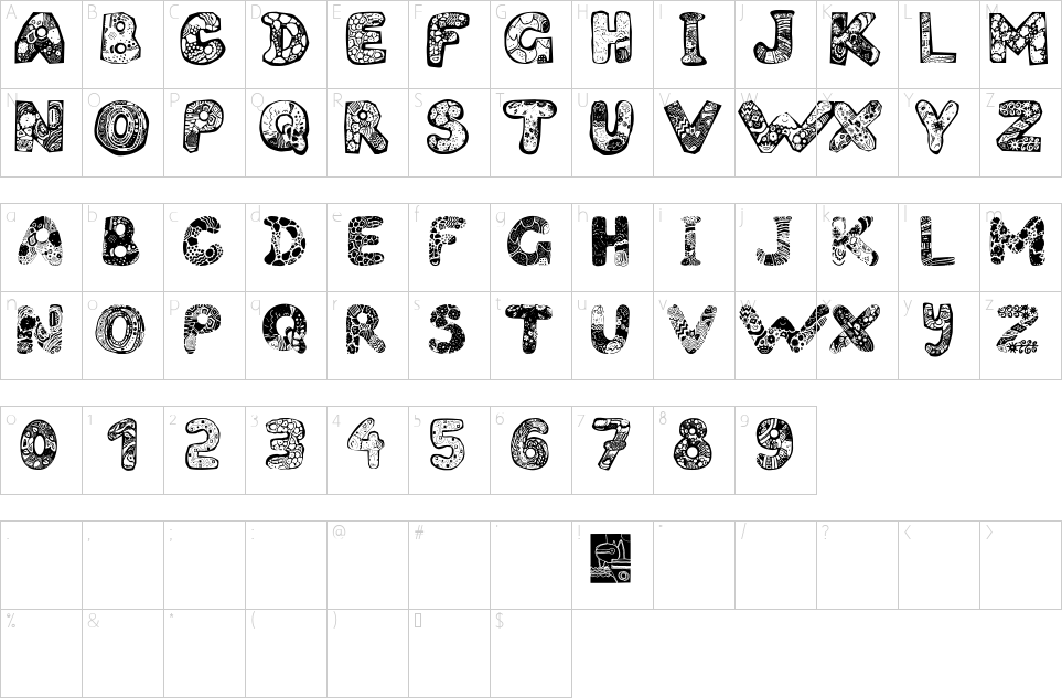 Character map of Filled ABC Font