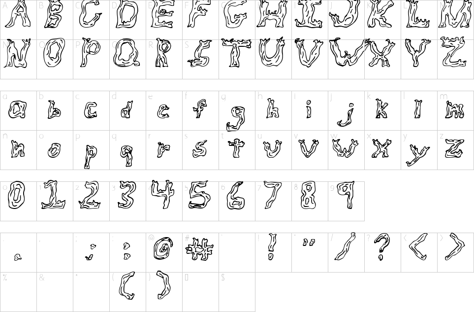 Character map of Fire Wood Font