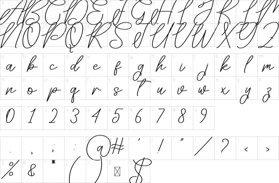 Character map of Already Font