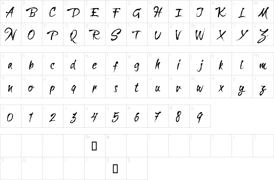 Character map of CF La Sorciere Noire Font
