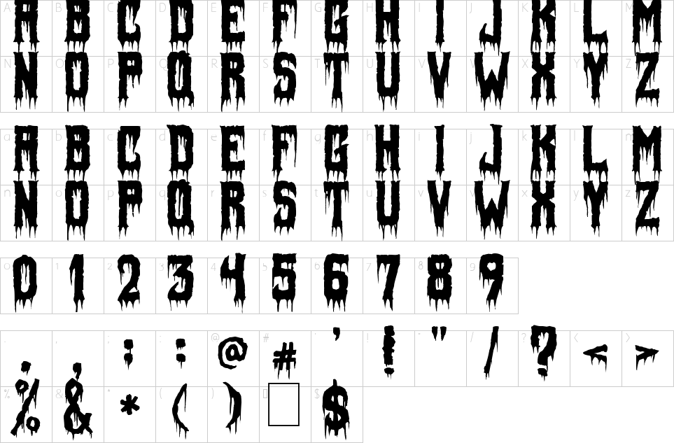 Character map of Fiendish Font
