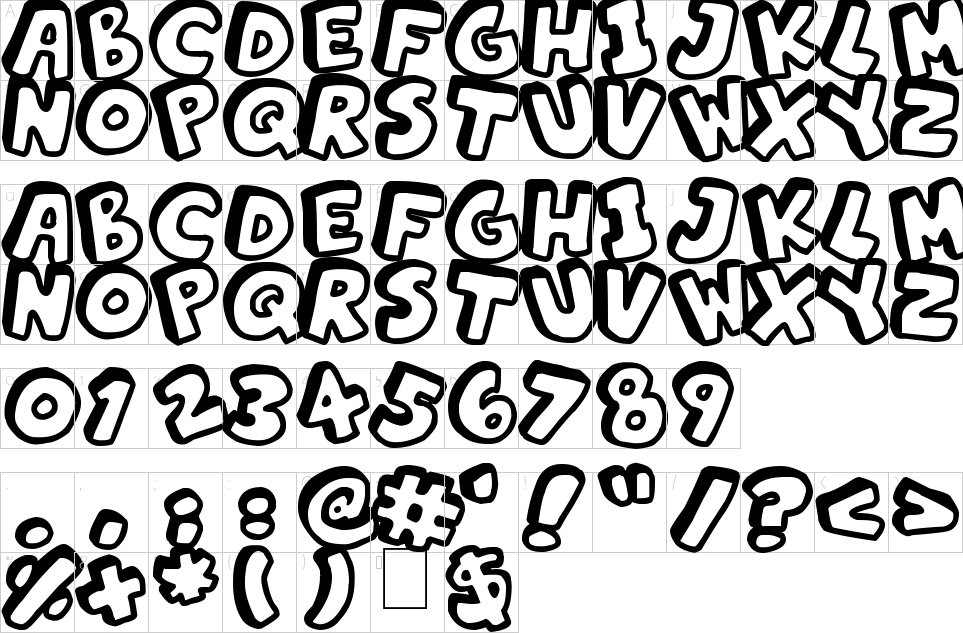 Character map of Alphabet Souplings Font