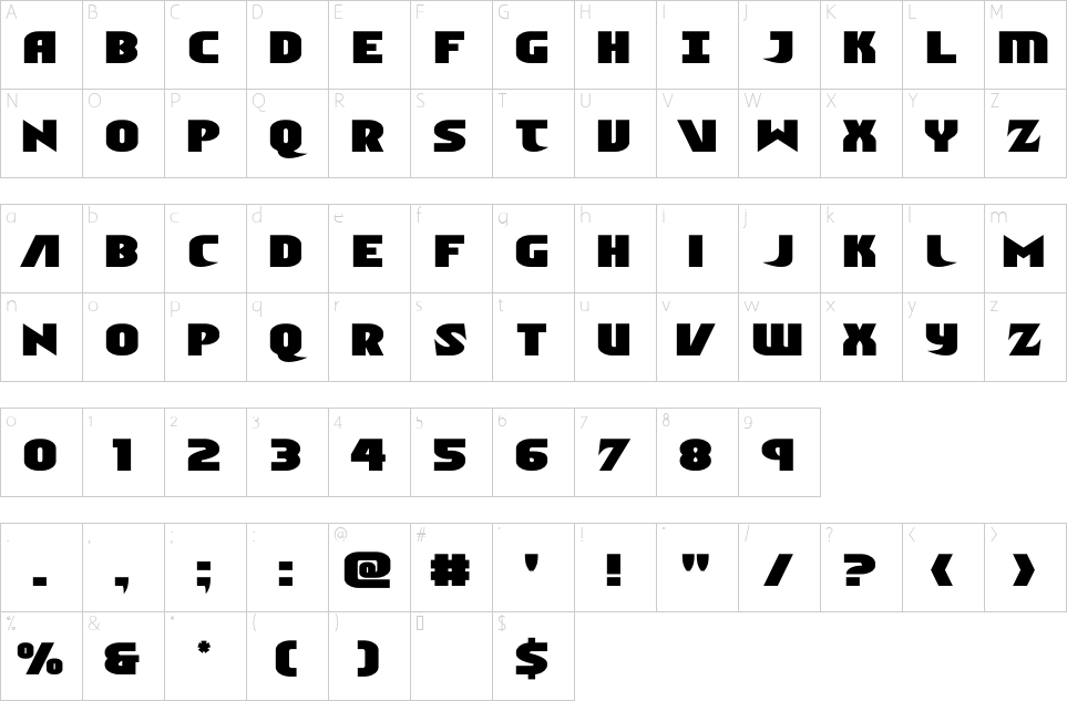 Character map of Ninja Garden Font