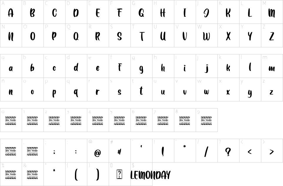Character map of Lemonday Font