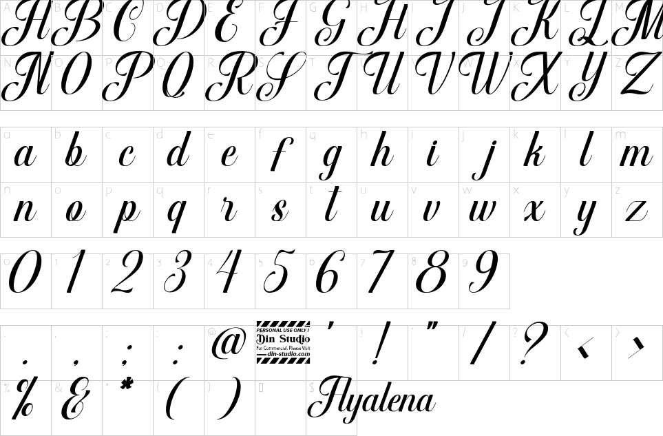 Character map of Ayalena Font