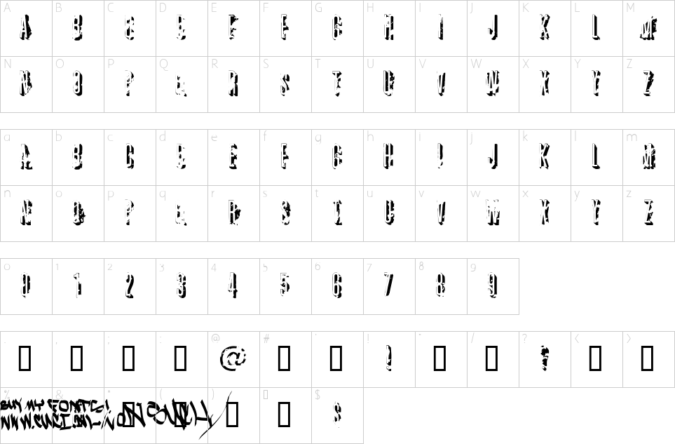 Character map of Autonomes Zentrum Font