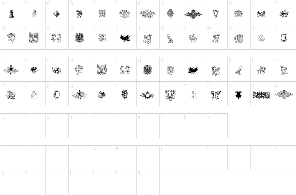 Character map of Intellecta Heraldics Font
