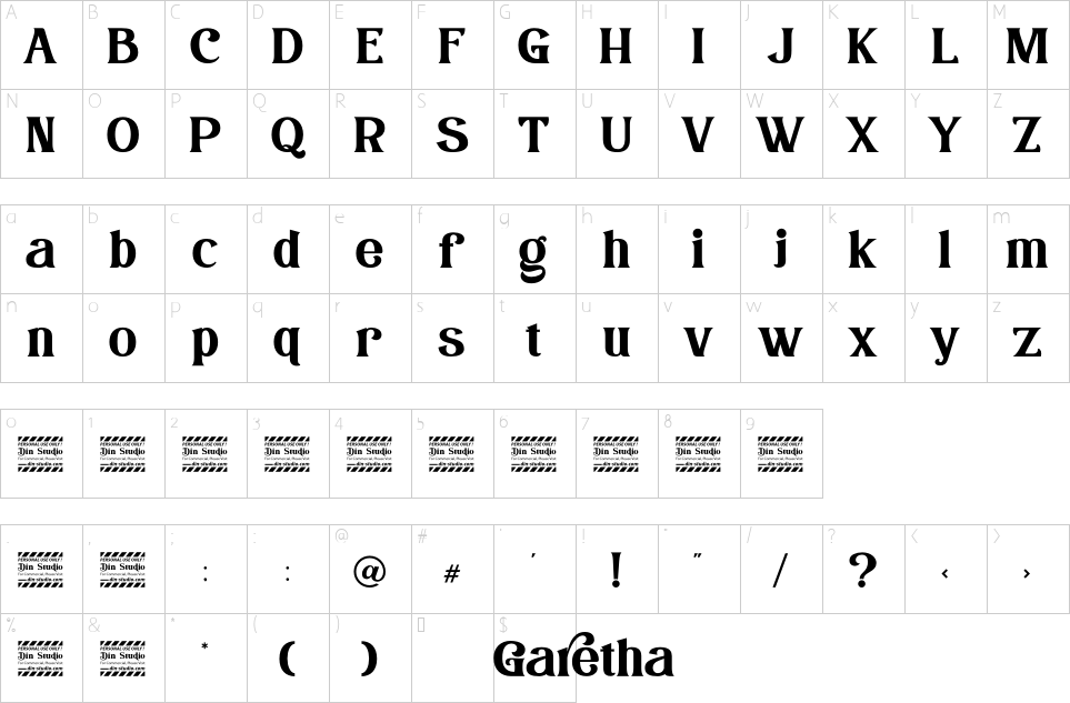 Character map of Garetha Font