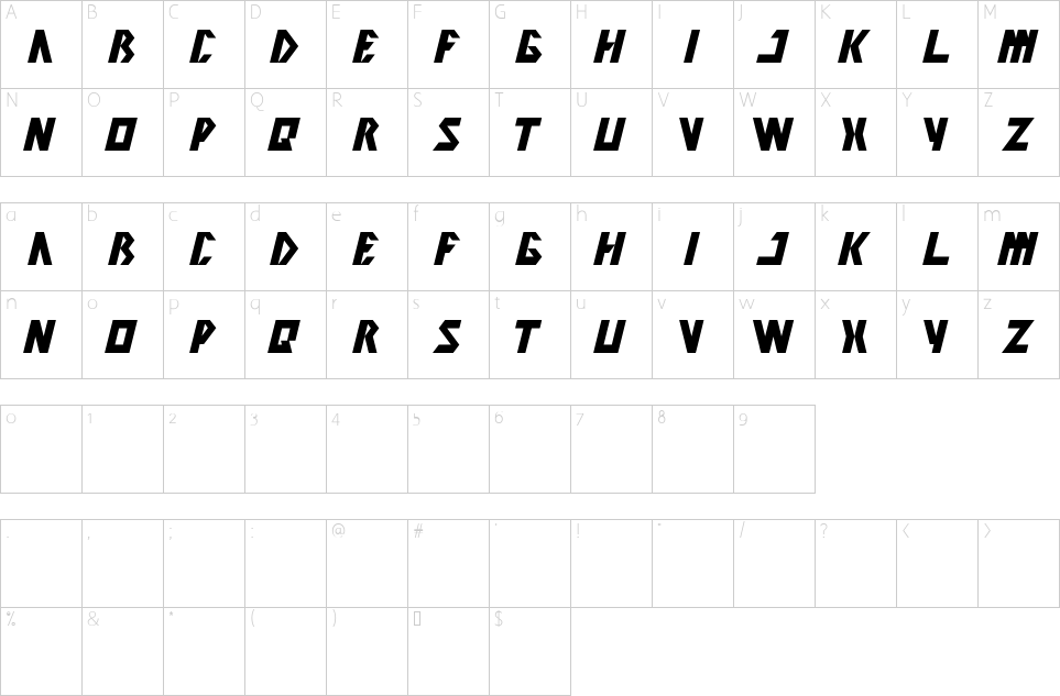 Character map of Inovation Font