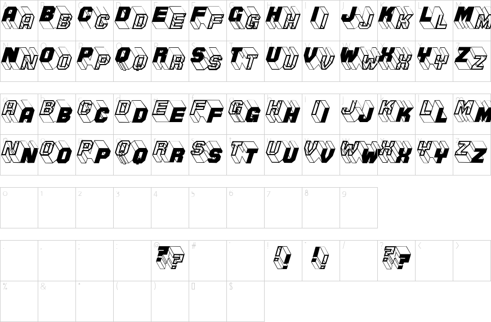 Character map of Zig Zag Font