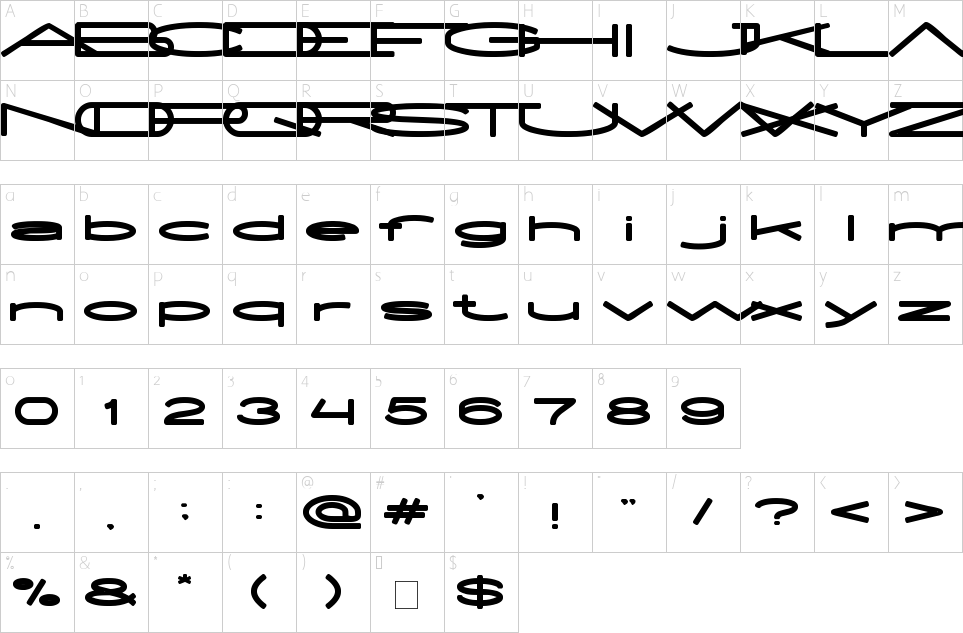 Character map of Extra Large Font