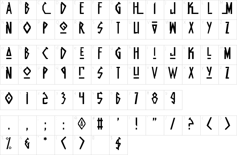 Character map of Native Alien Font