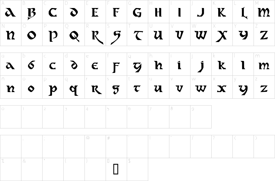Character map of Dahaut Font