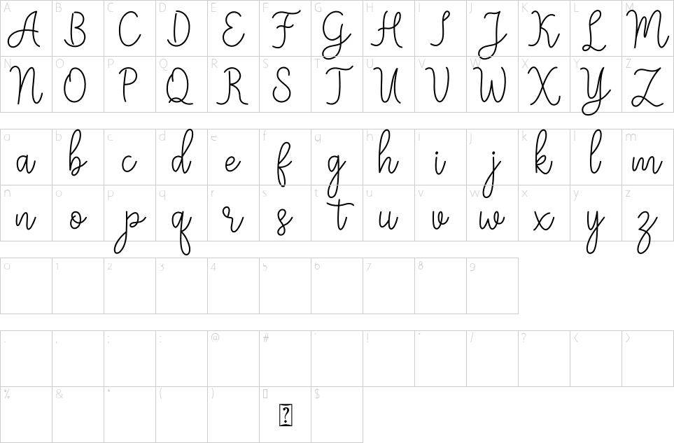 Character map of Meisha Font