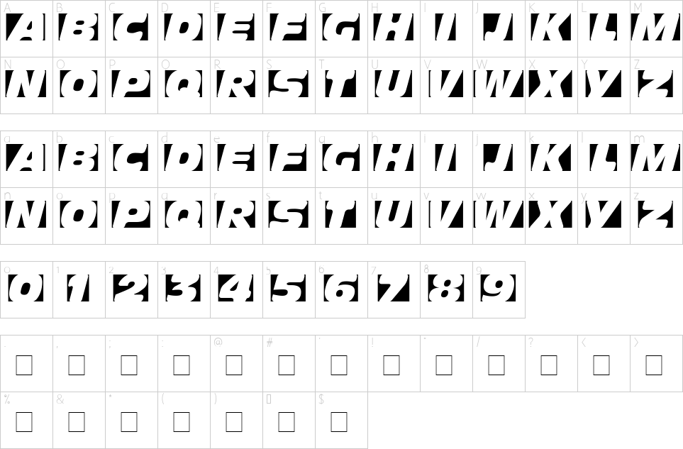 Character map of Obliquo Font