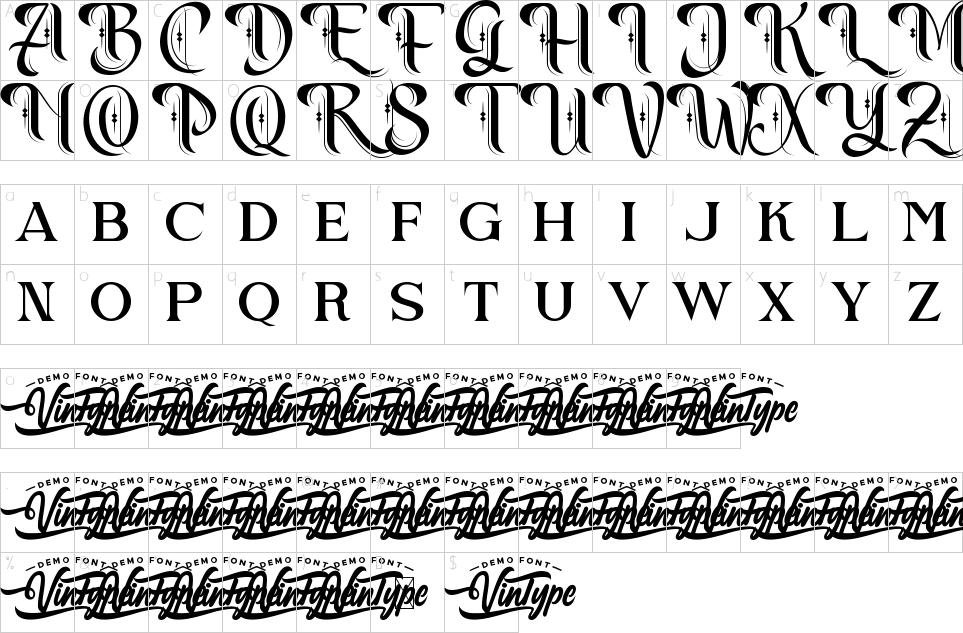 Character map of Angel Bandit Font