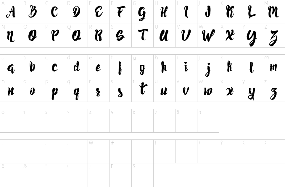 Character map of Pancake Syrup - Demo Font