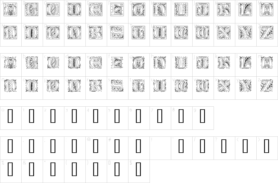 Character map of Gothic Illuminate Font
