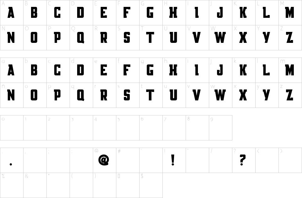 Character map of Knackpack Std Font
