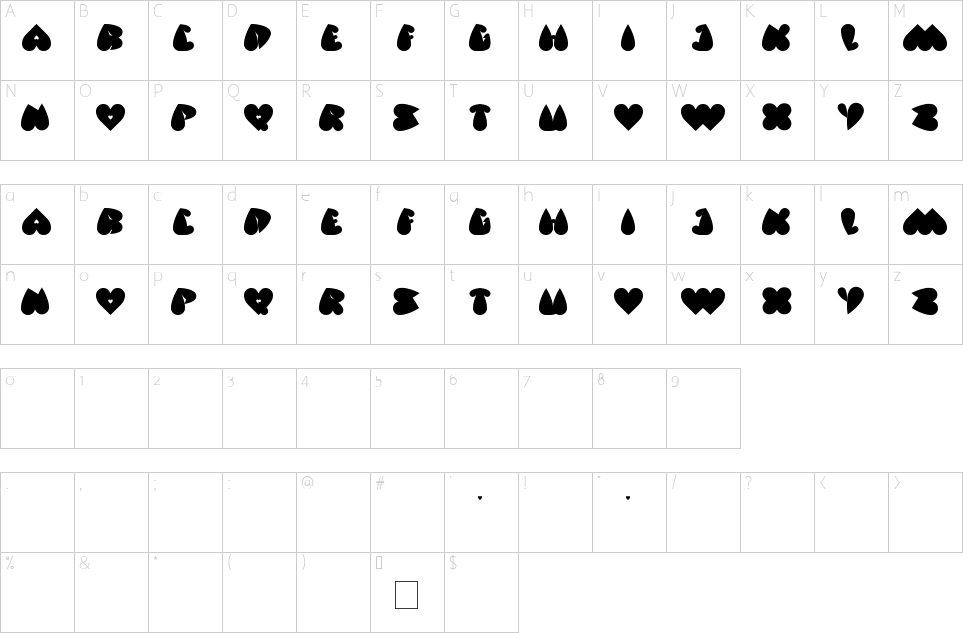 Character map of Valentines Day Font