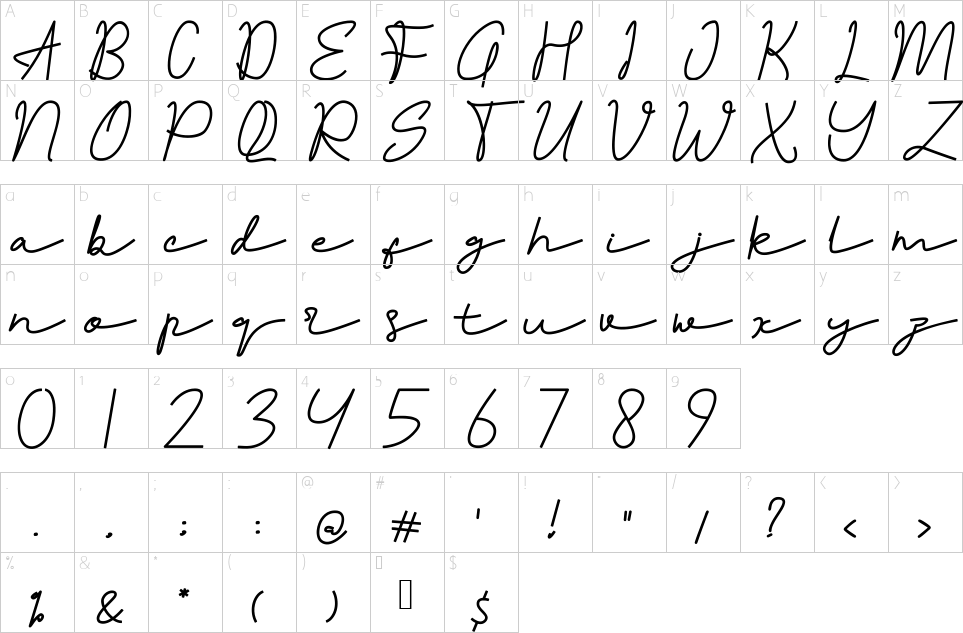 Character map of Peacelove Font