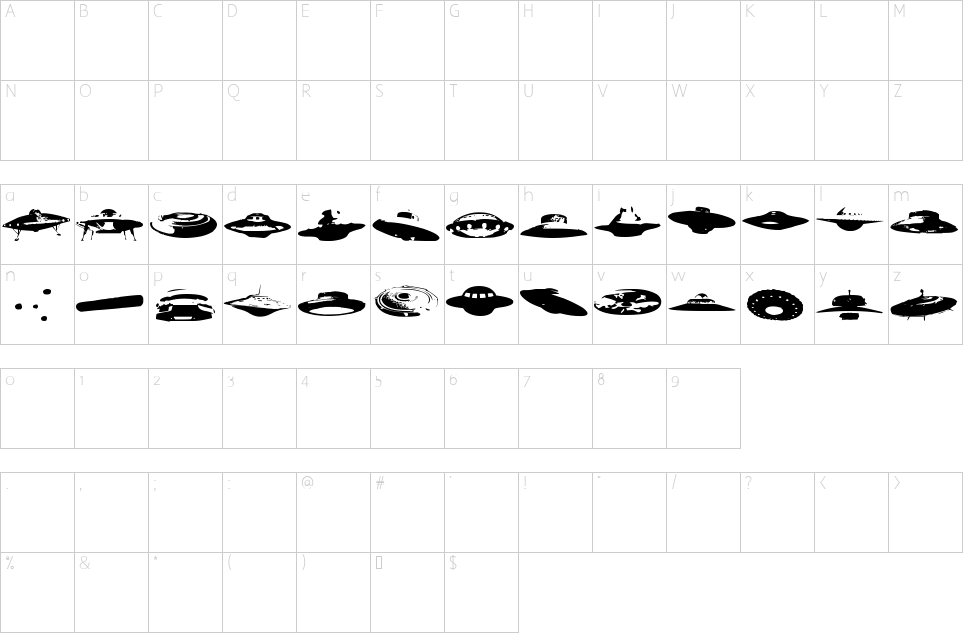 Character map of Ovnis Font