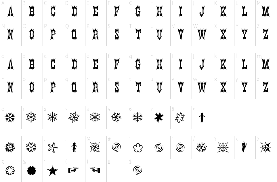 Character map of Tequila Font