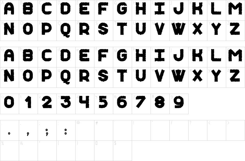 Character map of Destroyed New St Font