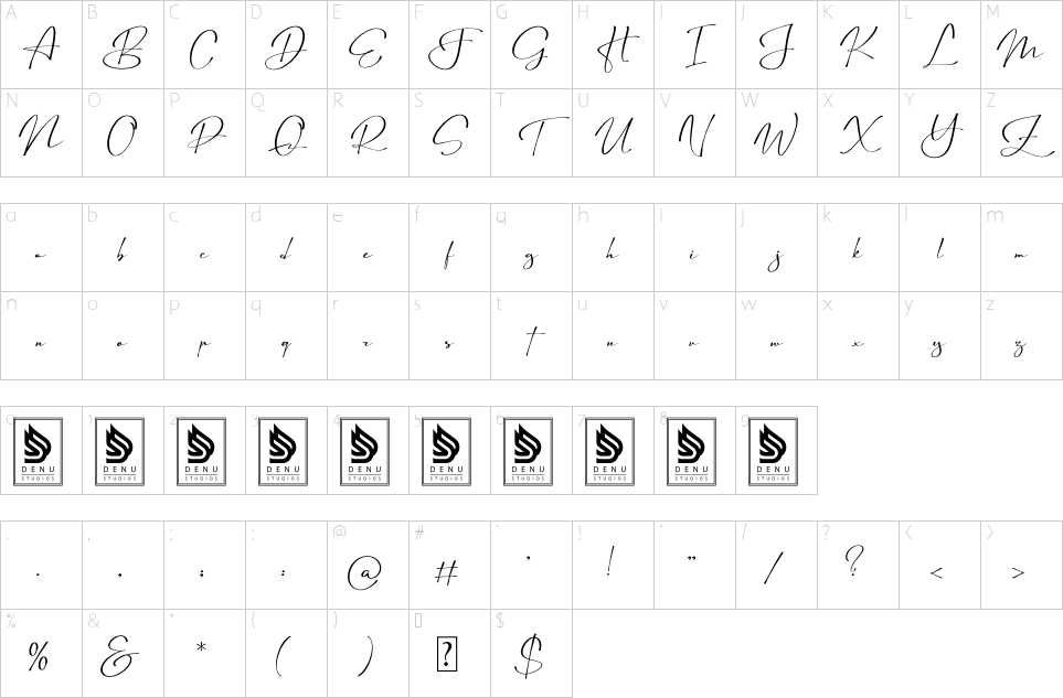 Character map of Astelafisa Font