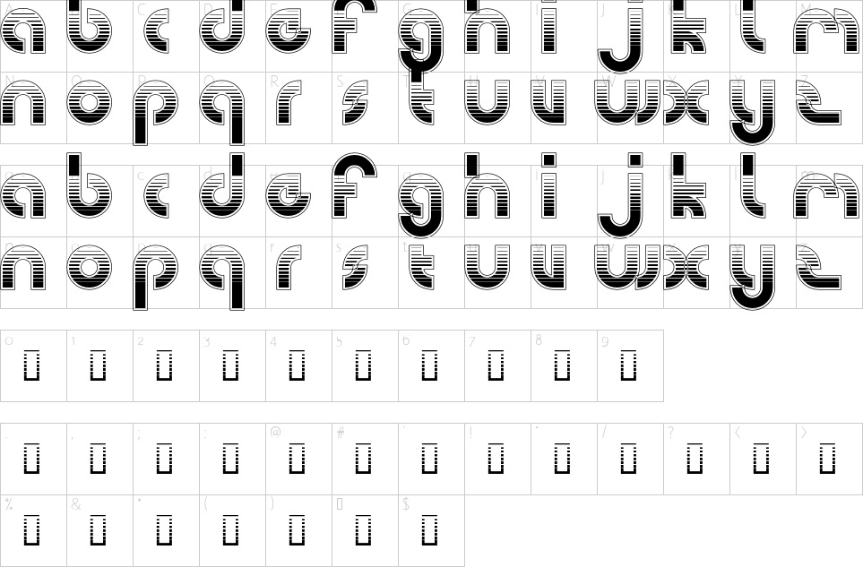 Character map of Retro Gamer Font