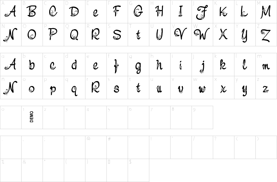 Character map of Nebulo Font