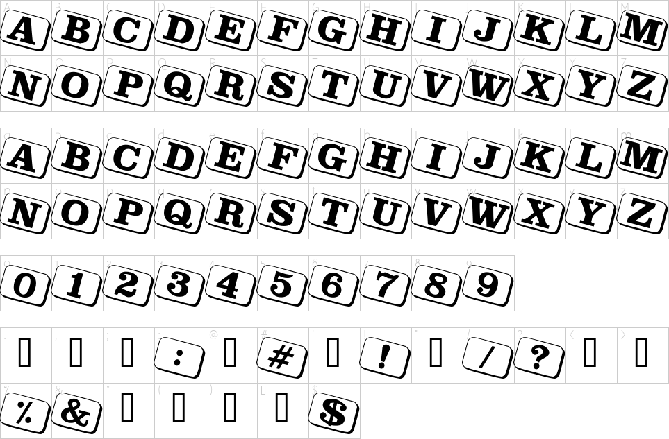 Character map of JoyCards Font