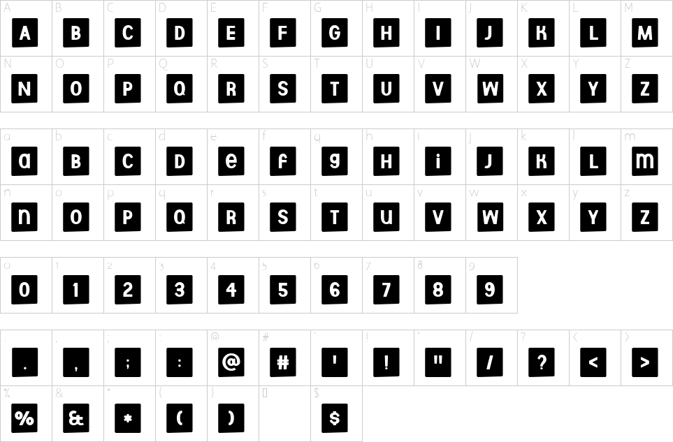 Character map of Aberforth Tiles Font