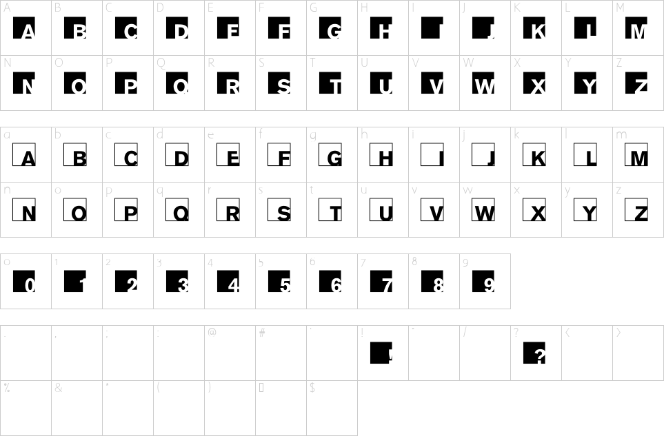 Character map of ABC Logos XYZ Font