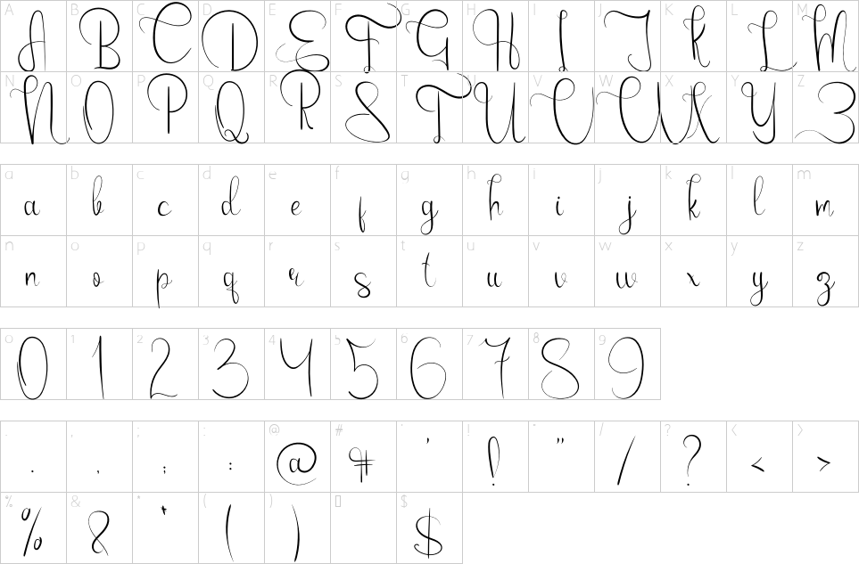 Character map of Emanuela Font