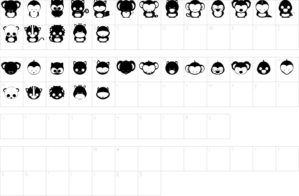 Character map of Animox Font
