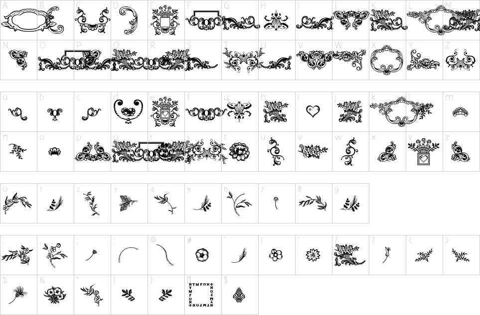 Character map of Dingleberries Font