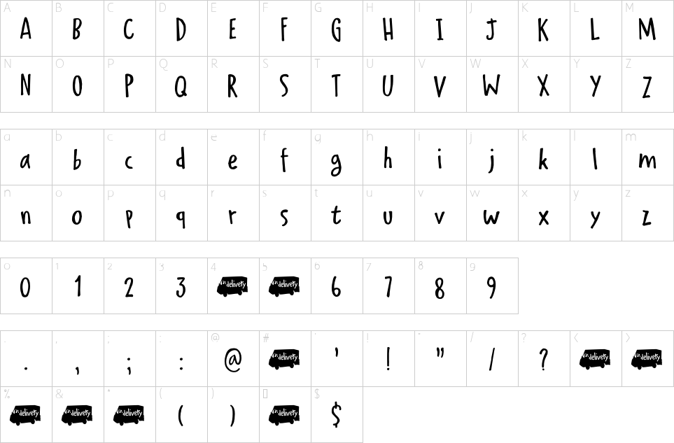 Character map of Delivery Note Font