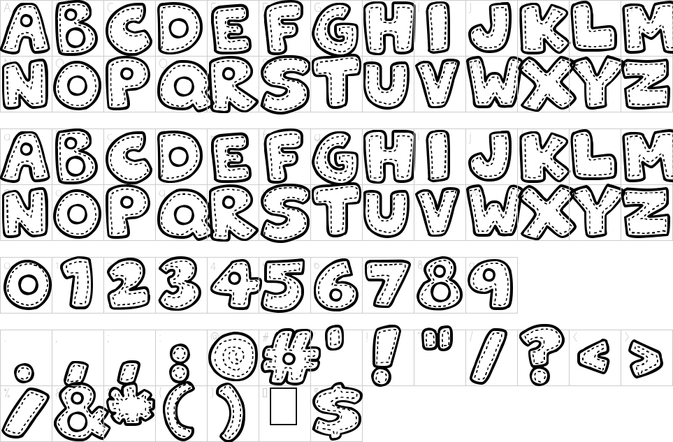 Character map of Patchwork Stitchlings Font