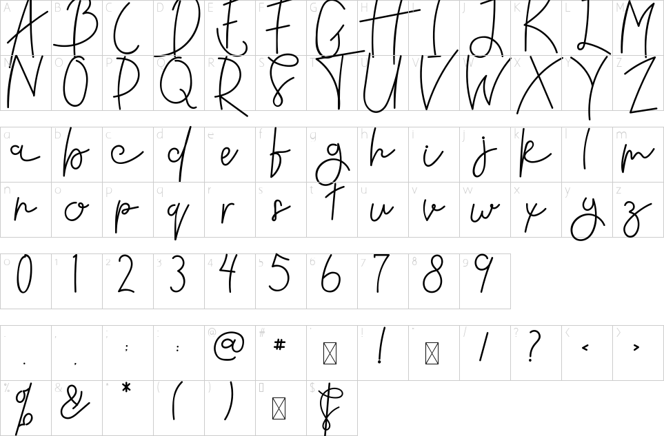 Character map of Hello Dream Font