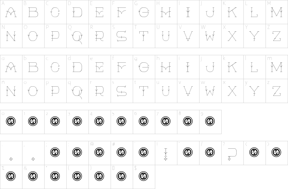 Character map of A Glimpse Font