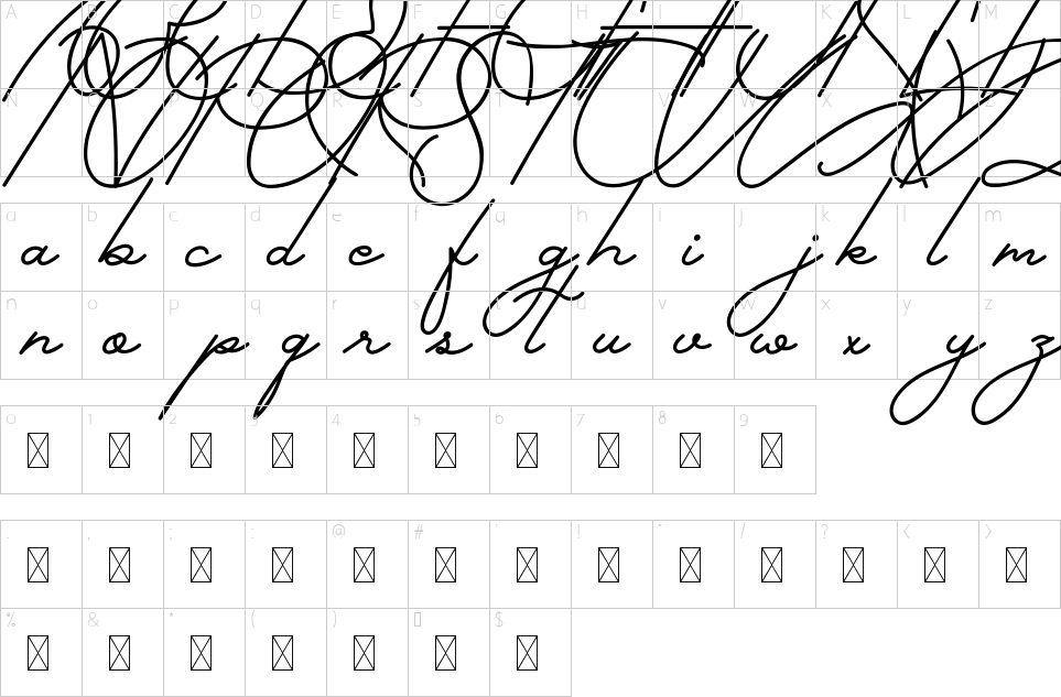Character map of Gallery Dwiarna Font