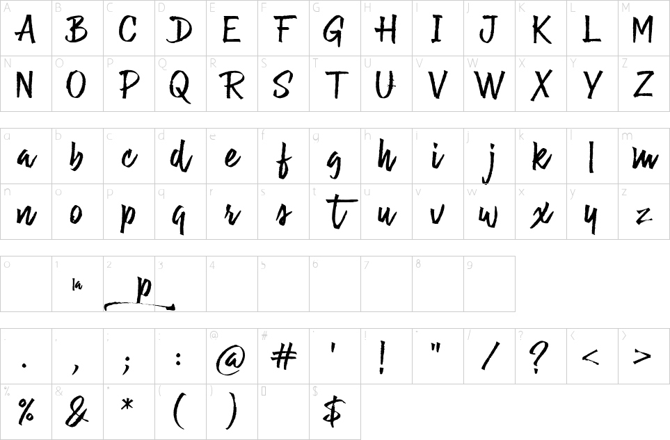 Character map of La Guapita Font