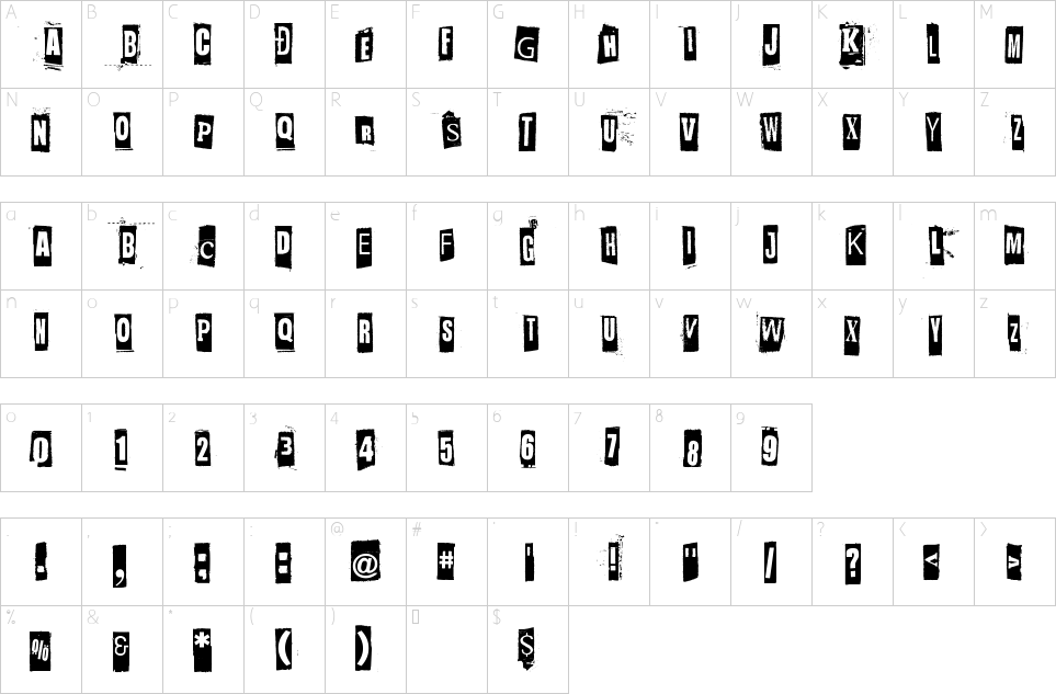 Character map of Jockey Full Of Bourbon Font