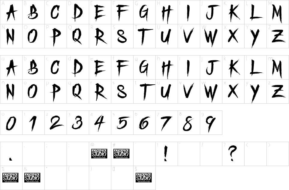 Character map of Freedoomed Font