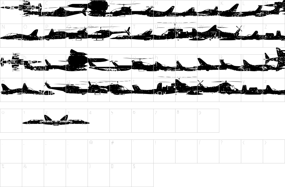 Character map of Air Force Font