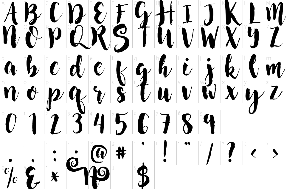 Character map of Nightingale Font