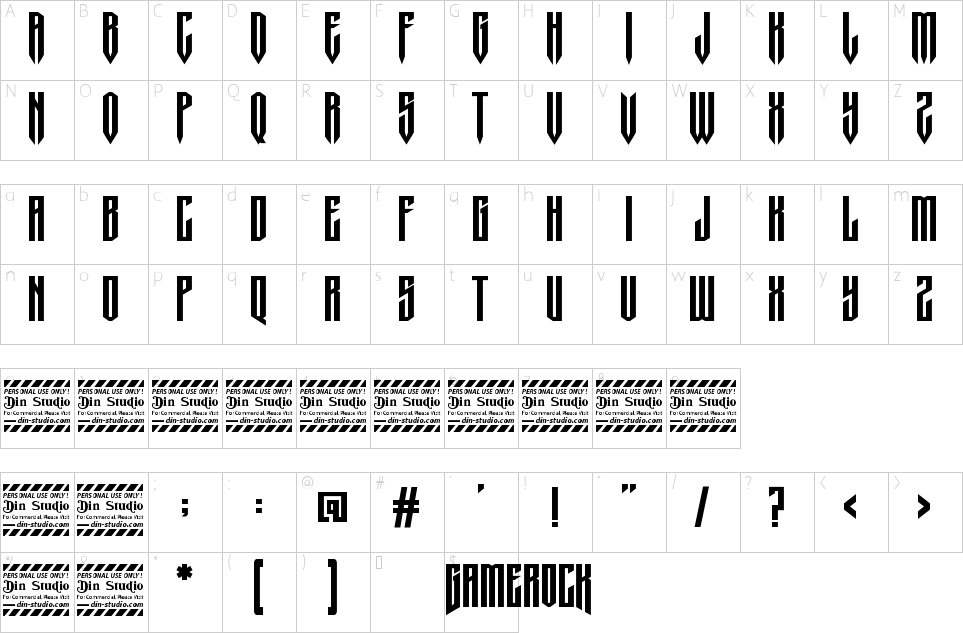 Character map of Gamerock Font